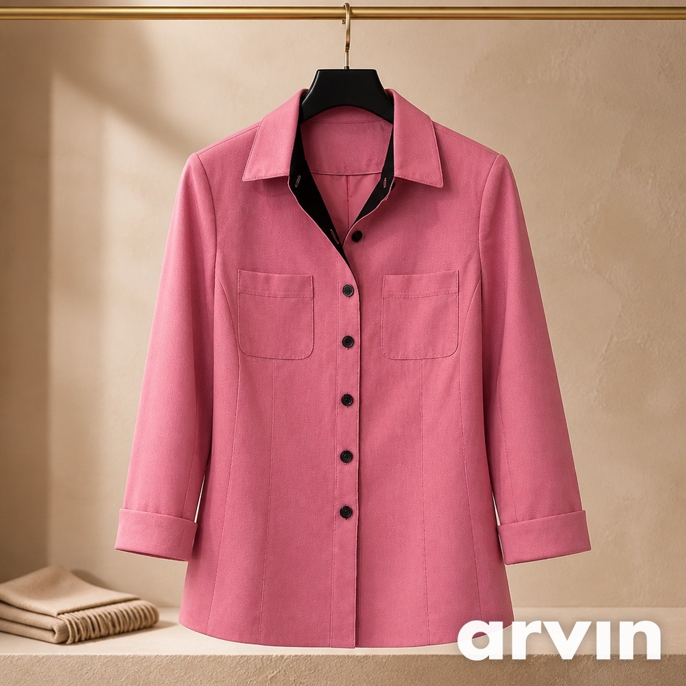 Kasper Pink Button-Front Jacket with Black Buttons